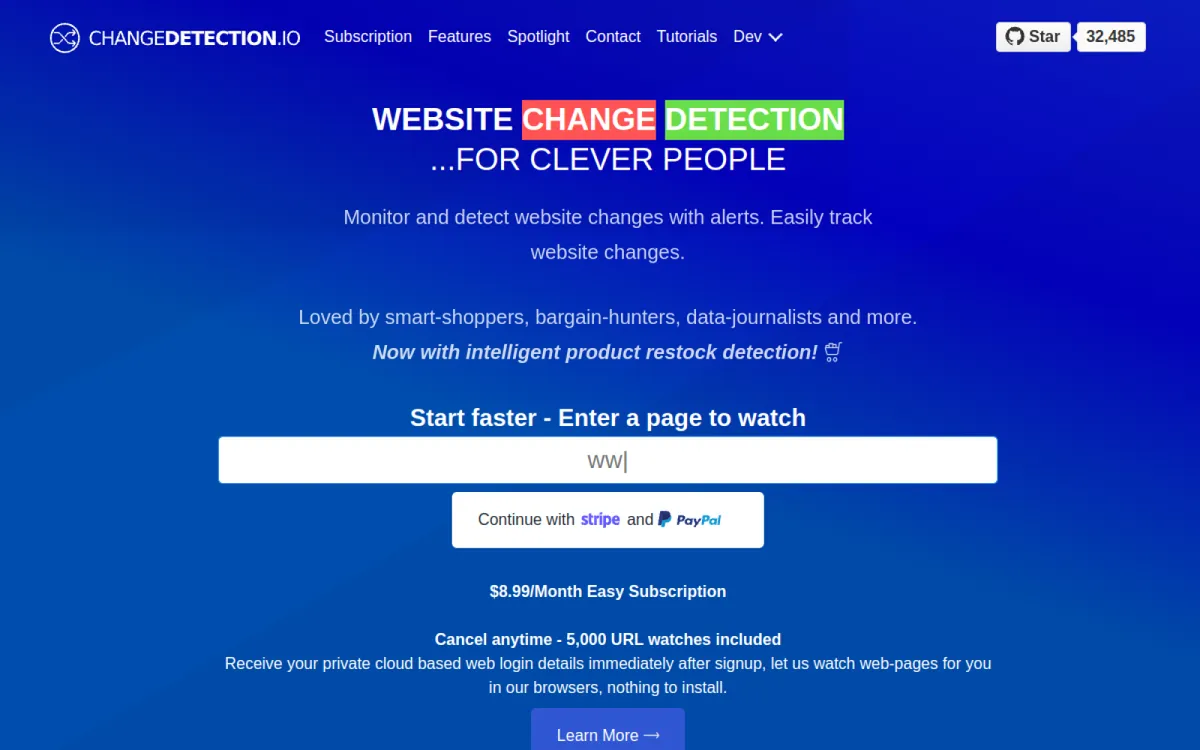 changedetection.io — open source website change detection