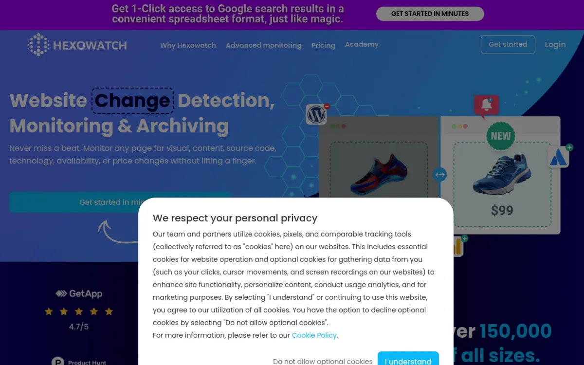 Hexowatch — 13-type website monitoring