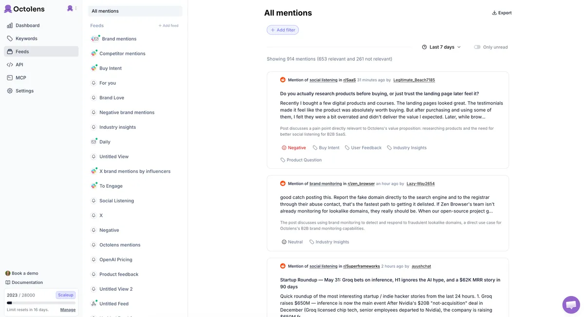 Octolens — AI-filtered competitor mention monitoring