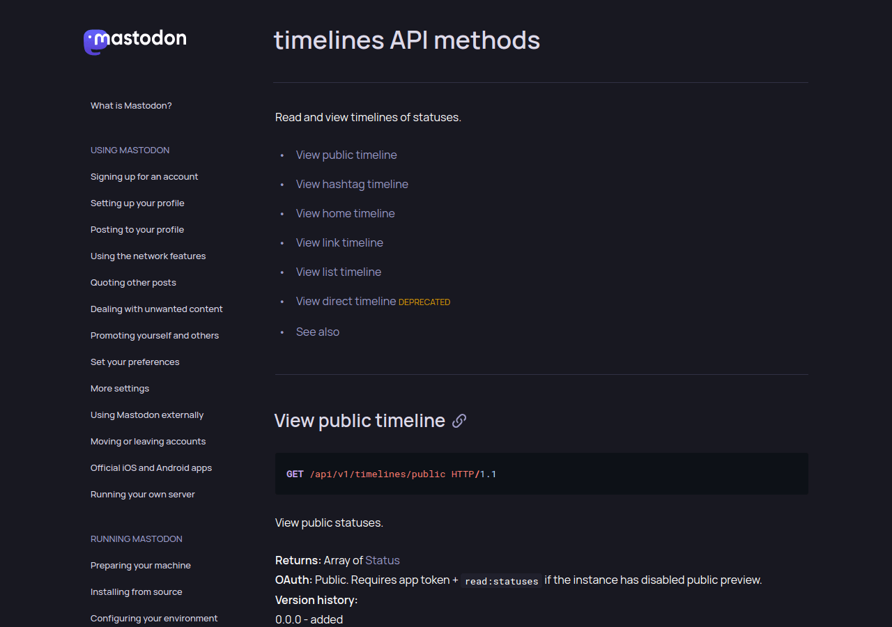 Mastodon API documentation