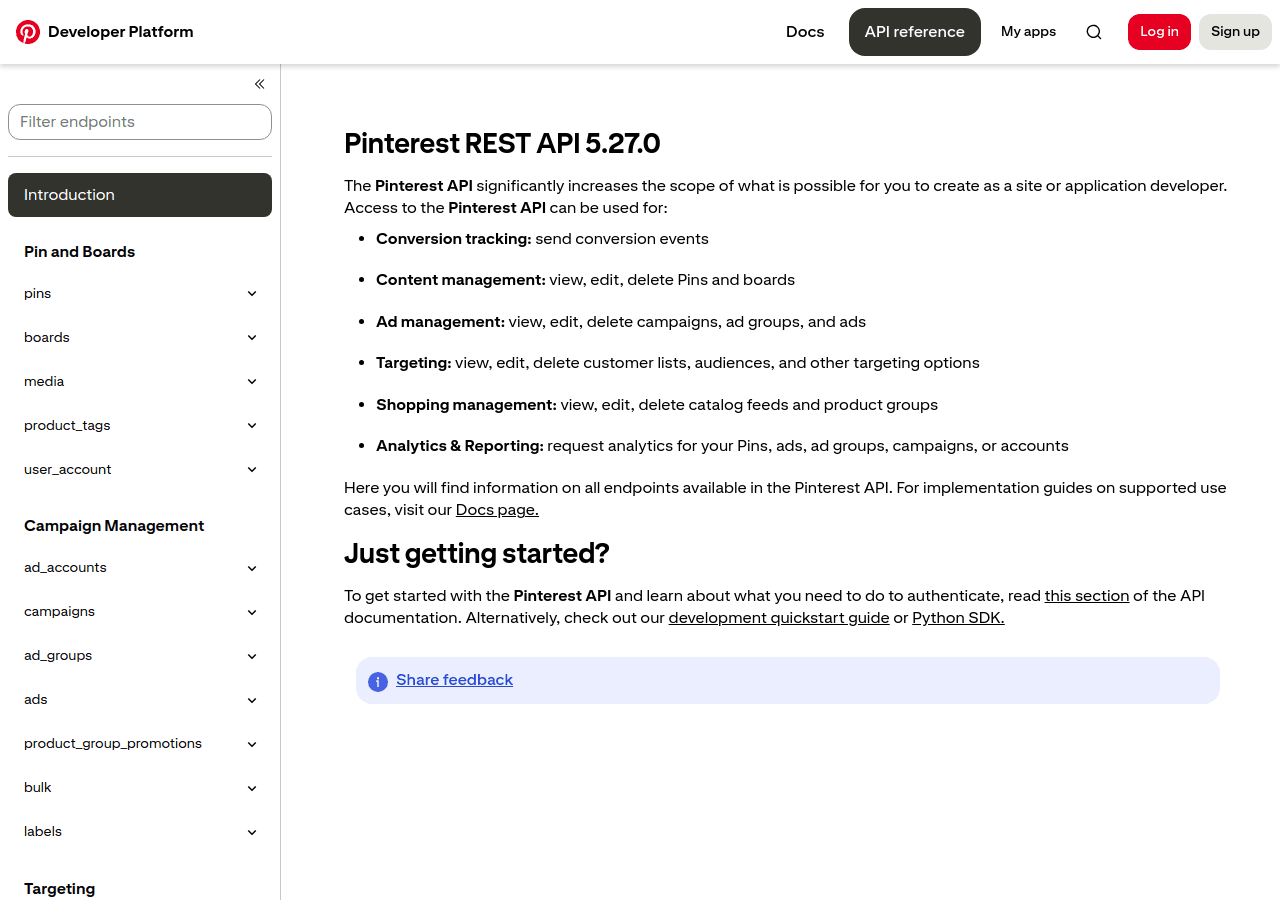 Pinterest REST API documentation