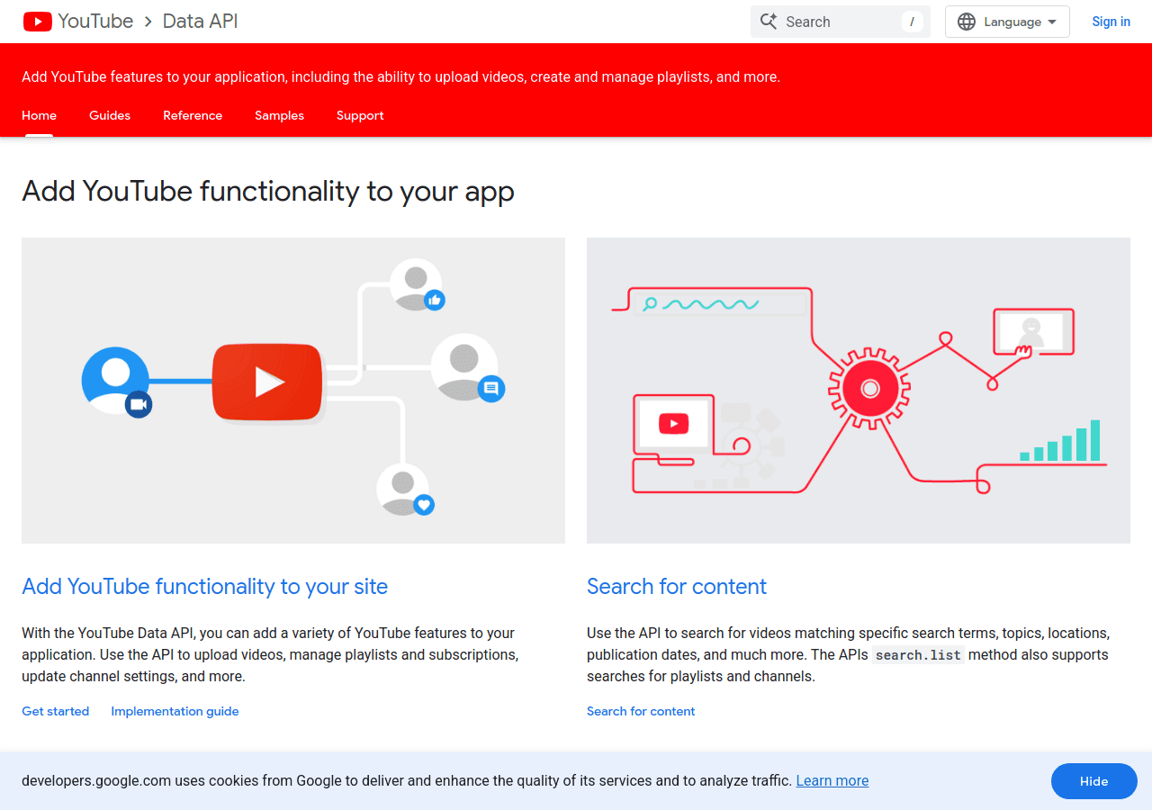 YouTube Data API documentation