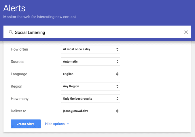 google alerts setup