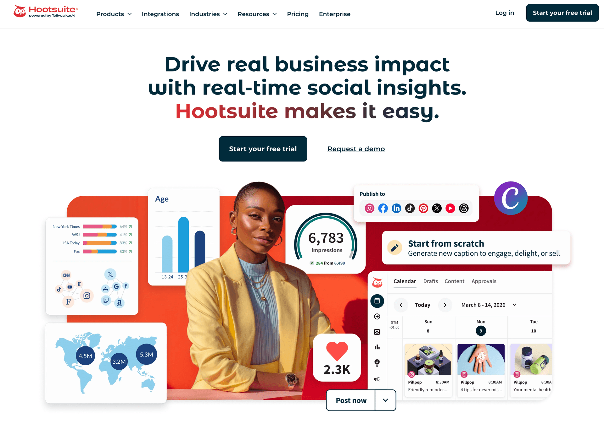 Hootsuite social media management platform with real-time brand monitoring streams
