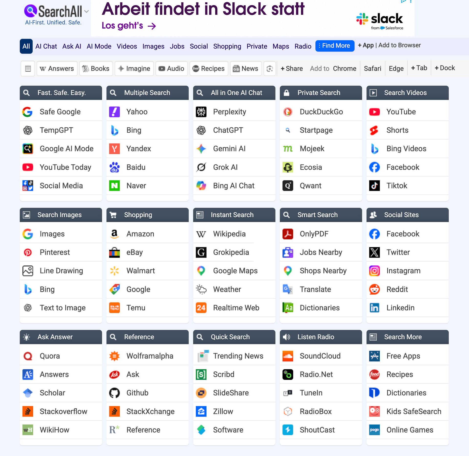 SearchAll.net aggregated social media search interface across multiple platforms