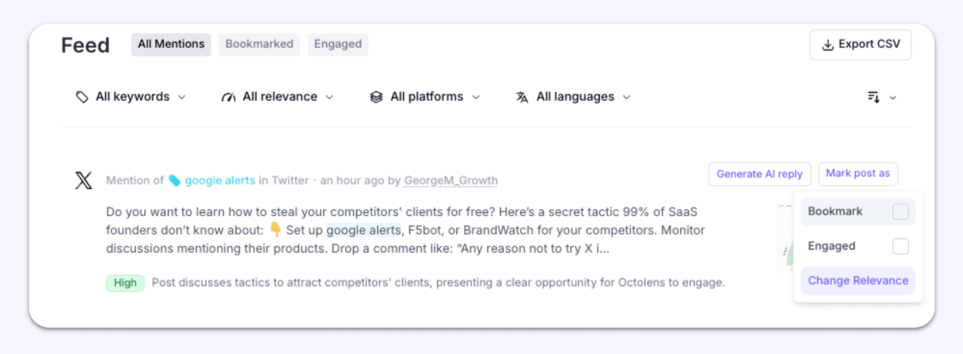 Mark posts as Bookmarked or Engaged