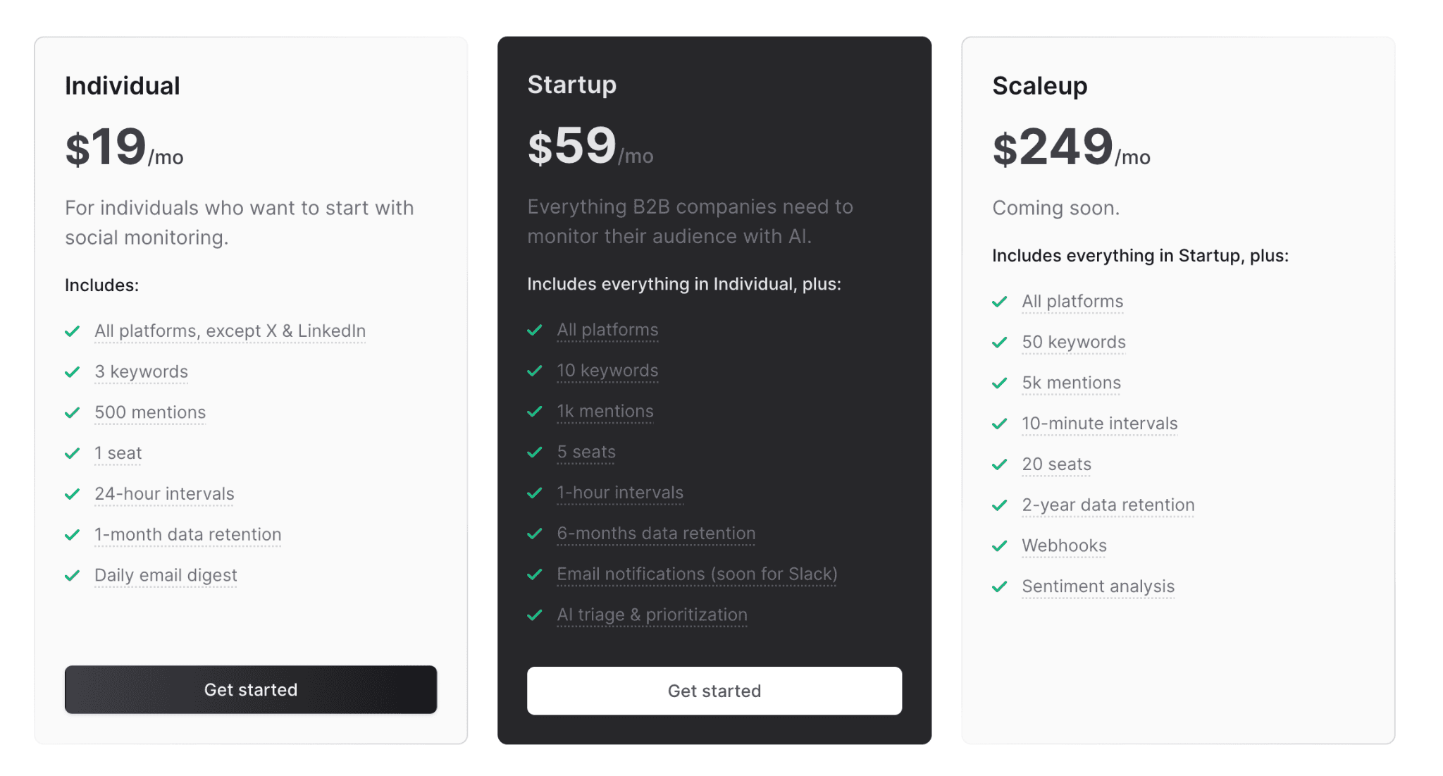 Octolens pricing table