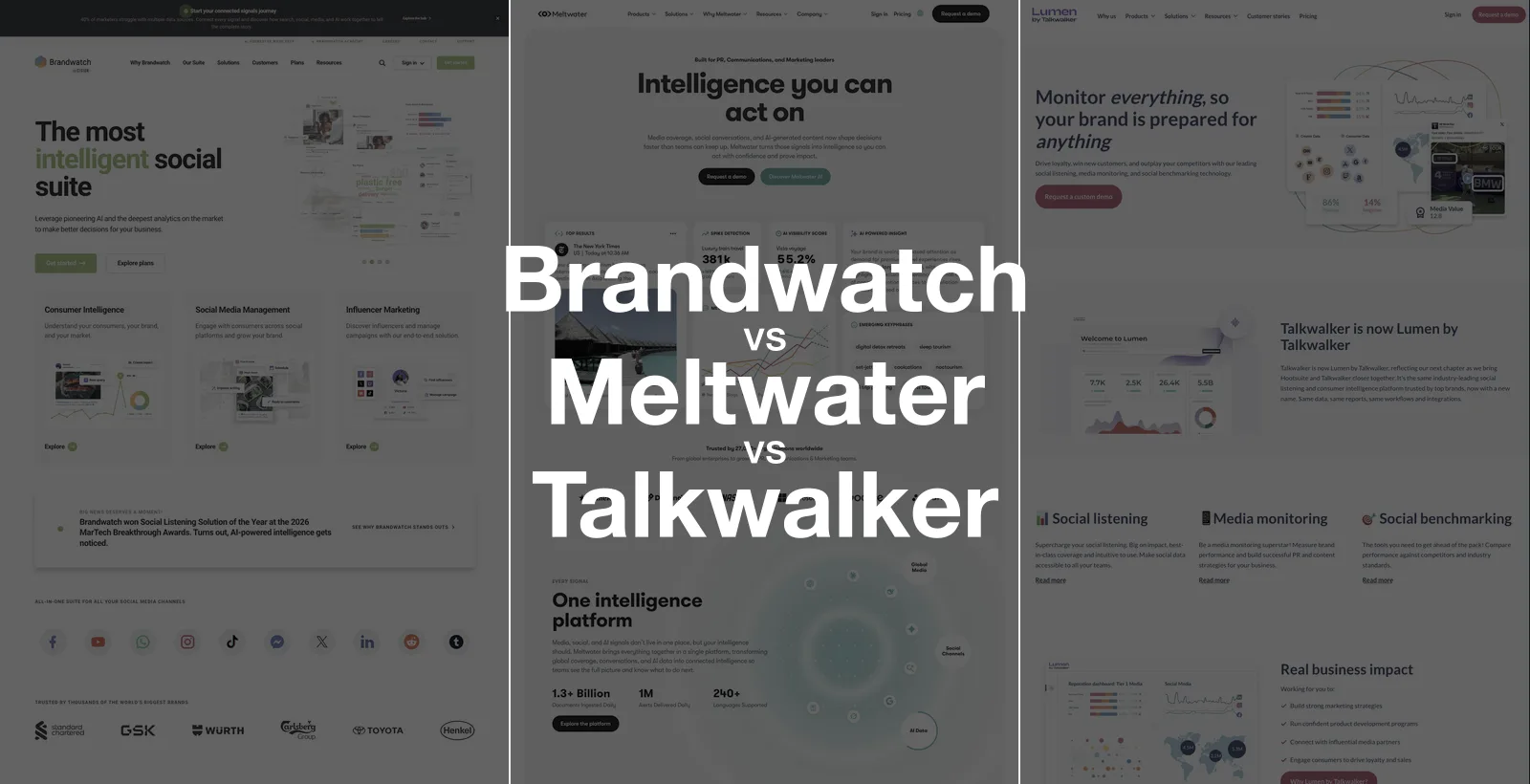 Brandwatch vs Meltwater vs Talkwalker comparison — the three enterprise social listening platforms side by side