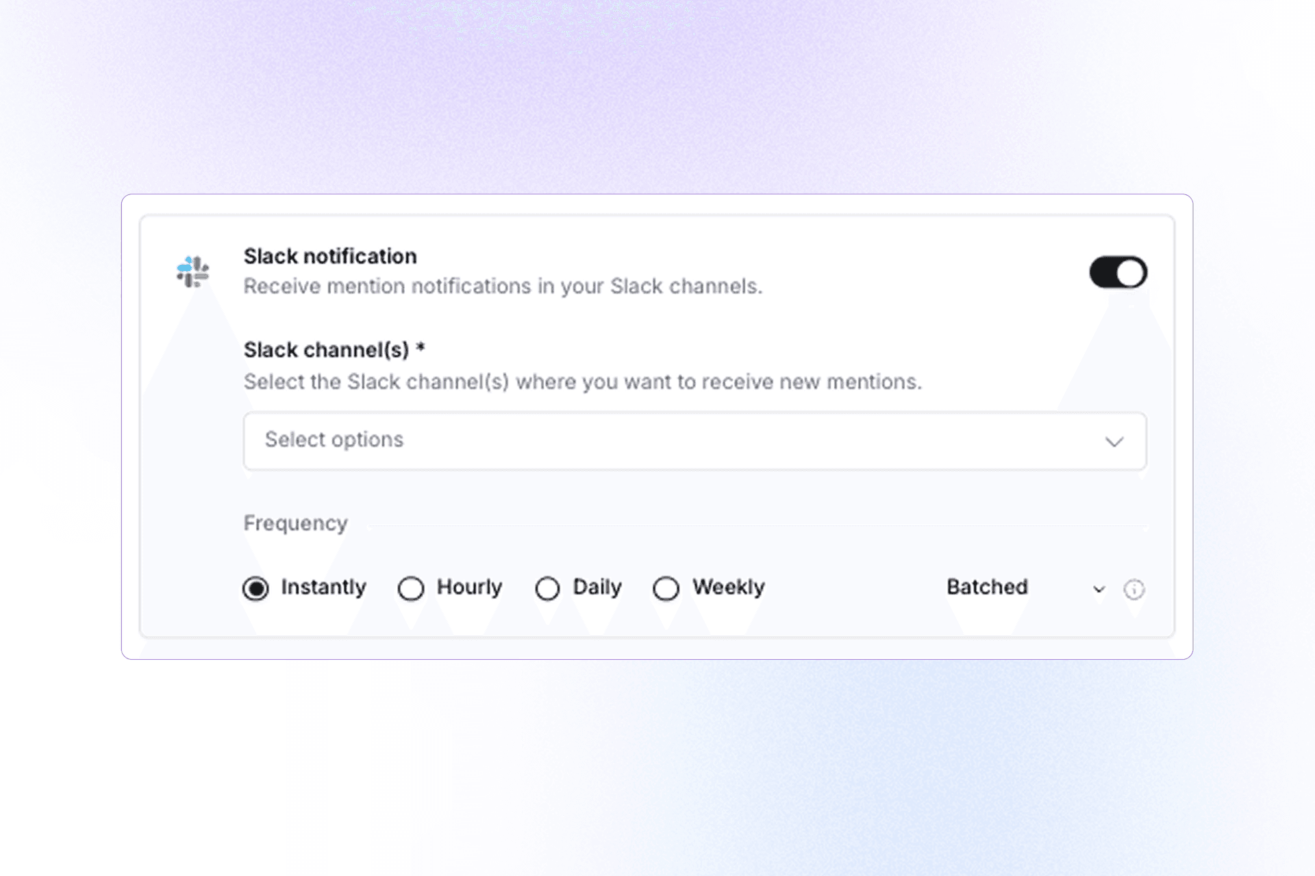 Slack notification settings in Octolens to pipe mentions into channels in real time