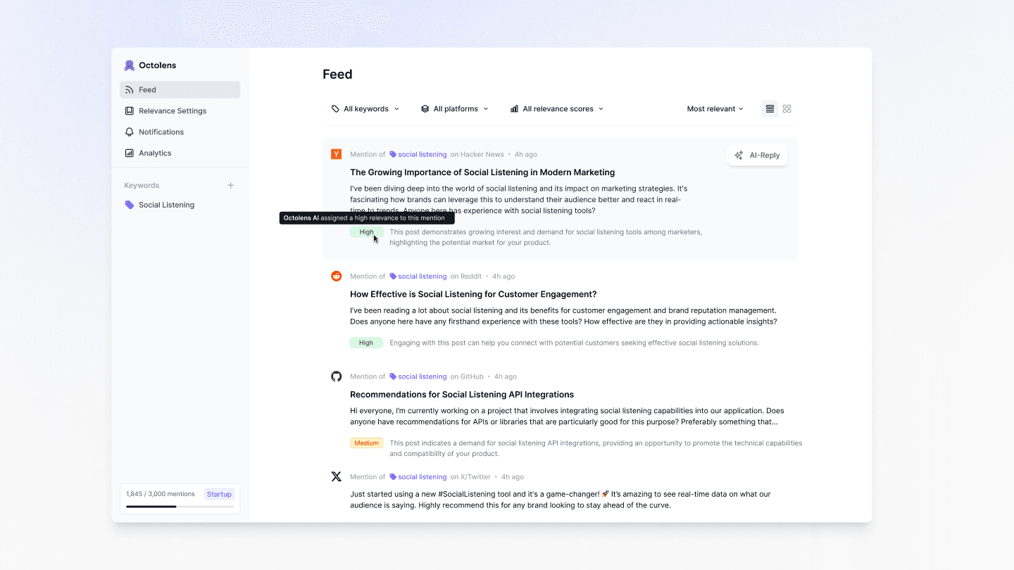 Octolens Feed - AI Social Monitoring for B2B SaaS