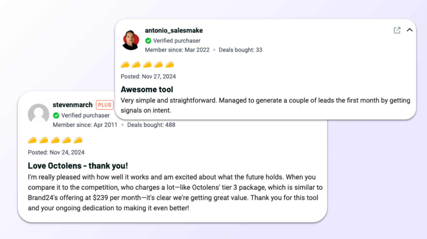 AppSumo Octolens Reviews 1 and 2