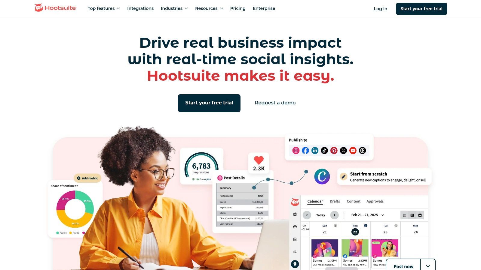 Hootsuite unified dashboard with brand monitoring streams