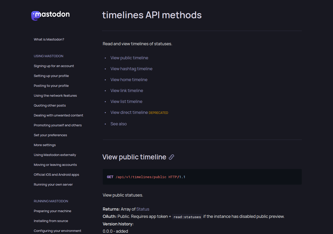 Mastodon API documentation