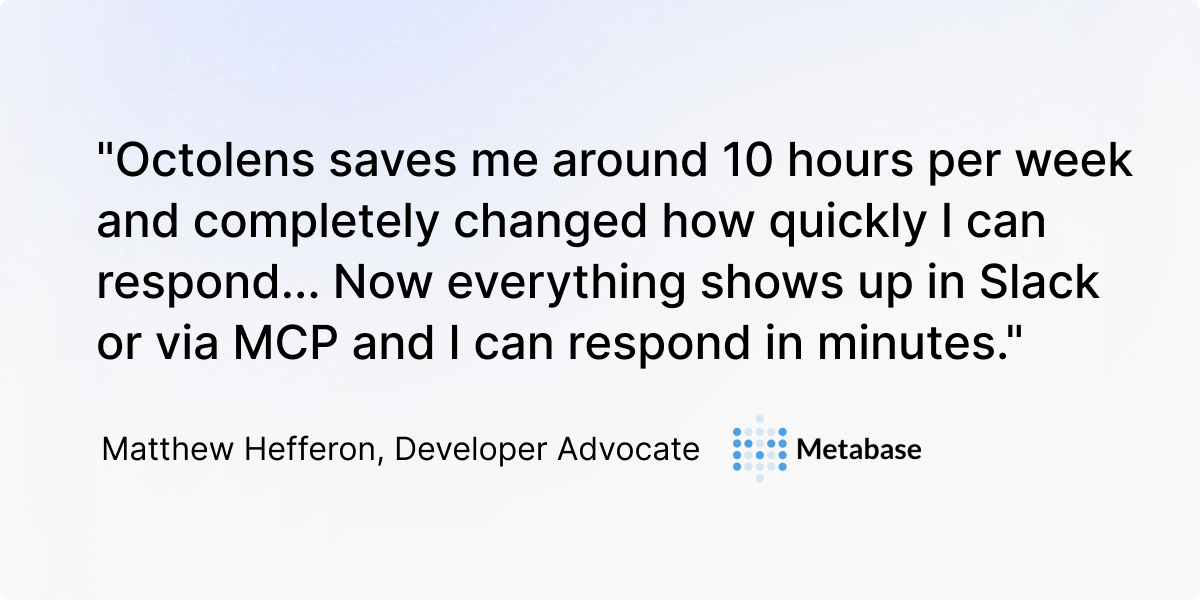 Matthew Hefferon, Developer Advocate at Metabase, on saving 10 hours a week with Octolens