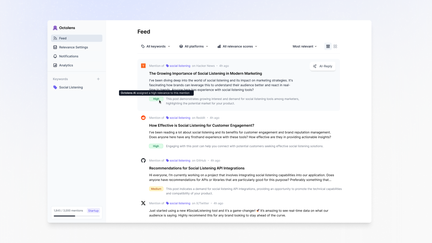 Octolens Feed - AI Social Monitoring for B2B SaaS