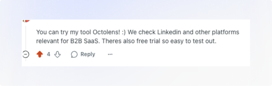 Founder responding to a Reddit thread with a detailed product recommendation